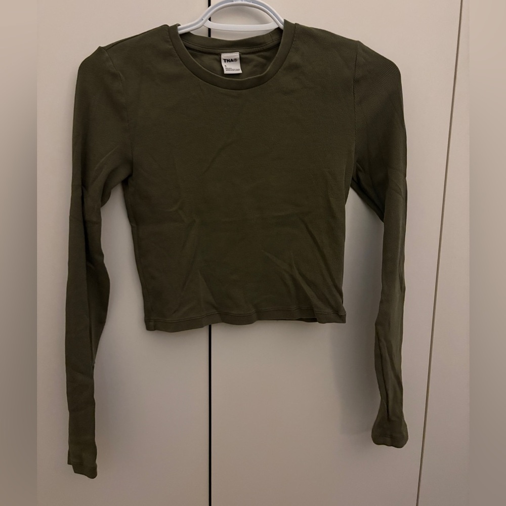 TNA Homestretch Green Rib Long-Sleeve Crop Top